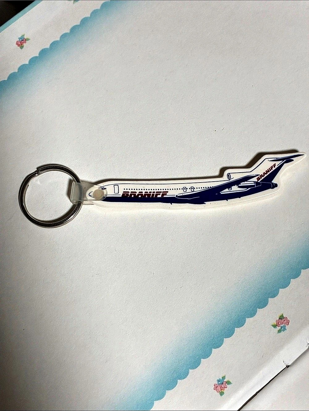 Vintage Braniff airplane keychain soft vinyl